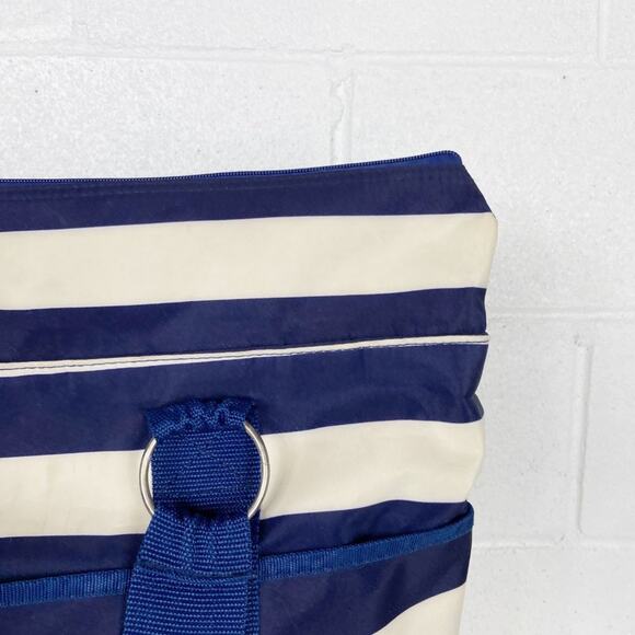 Initials Inc Beach Bag Tote Navy Blue Ivory White Stripe Mesh Bottom Pockets A - Picture 14 of 15